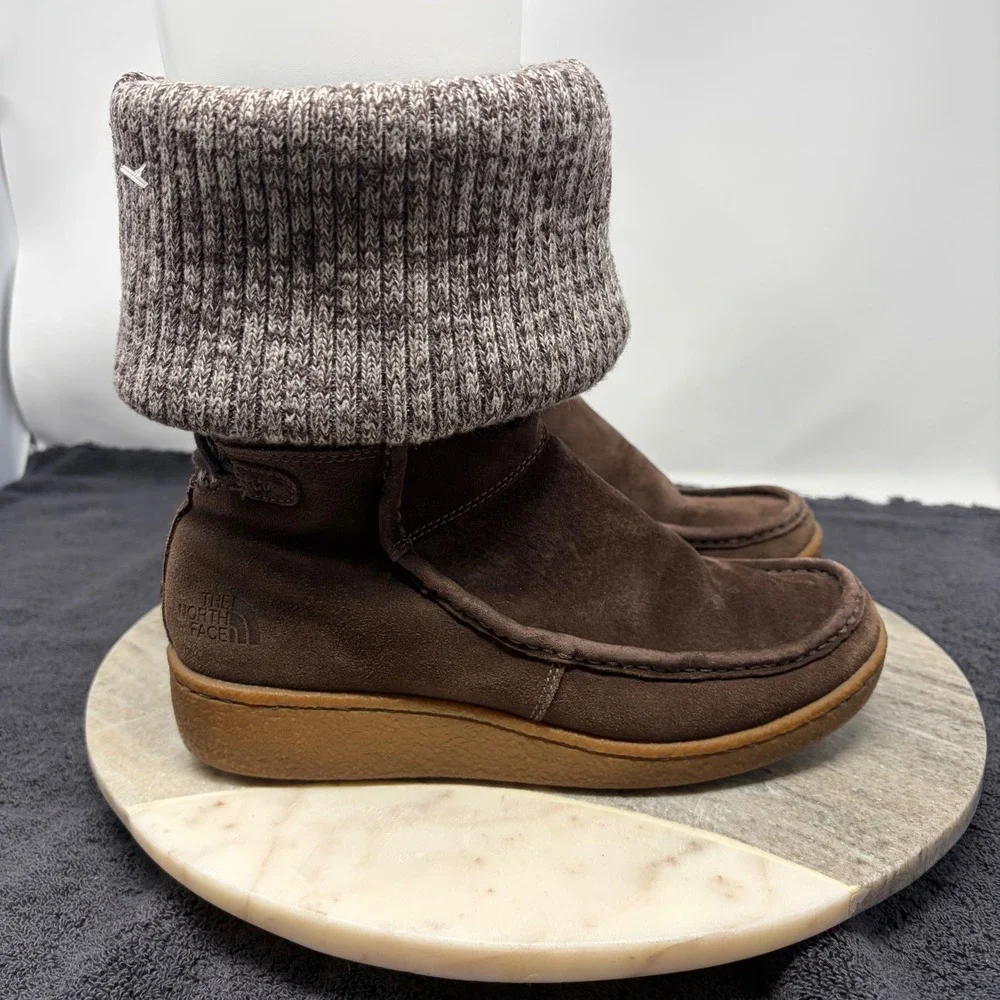 The North Face Womens Brown Suede Knit Cuff PrimaLoft Winter Boots Size 7 Cabin